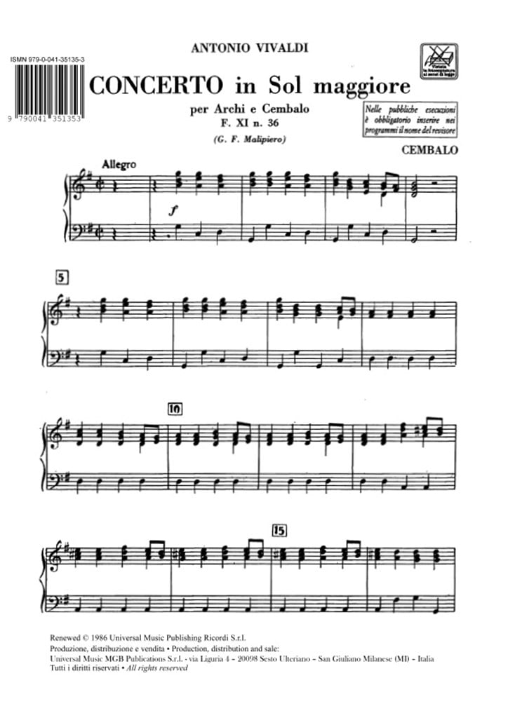 Concerti Per Archi E B.C.: In Sol Rv 150
